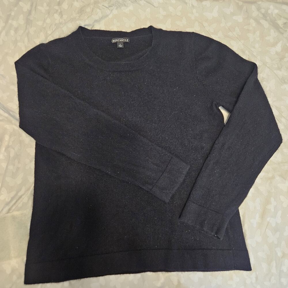 J.Crew Mercantile Men's Black Knit Sweater Crew Neck LG Cotton/Wool/Nylon Blend